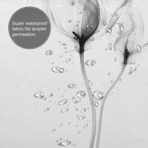 Miniatura 4 de YLATY2596 - Cortina de ducha de flores abstractas para baño, juego de cortina de ducha bohemia floral en blanco y negro, tela transparente, moderna