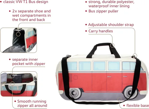 Miniatura 11 de BRISA VW Collection - Volkswagen Samba Bus T1 Camper Van Sport, gimnasio, bolsa de viaje, bolsa de lona con compartimento para zapatos y artículos