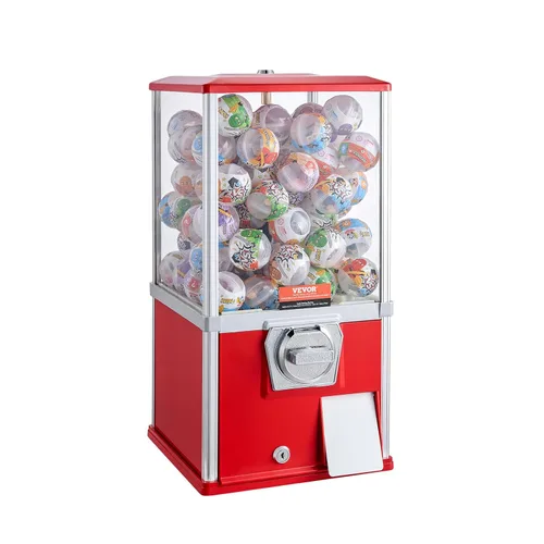 Miniatura 11 de VEVOR Máquina de chicle, Máquina expendedora casera de 21 pulgadas de altura, Dispensador de bolas hinchables PS, capacidad para 180 juguetes de Rojo