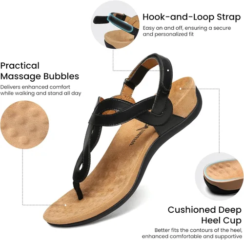 Miniatura 4 de Athlefit - Sandalias ortopédicas con soporte de arco para mujer, cómodas, con correa en T, sandalias casuales planas con soporte ortopédico