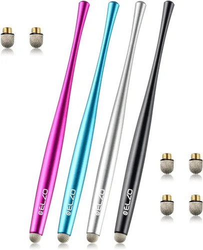 Elzo Bolígrafos capacitivos de metal delgado de alta calidad, 4 puntas para todas las pantallas táctiles, iPad y tabletas Android, Negro