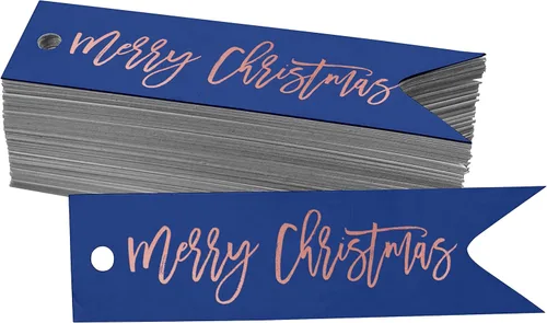 Miniatura 17 de Etiquetas de papel colgantes con texto en inglés "Merry Christmas", 50 unidades Blanco
