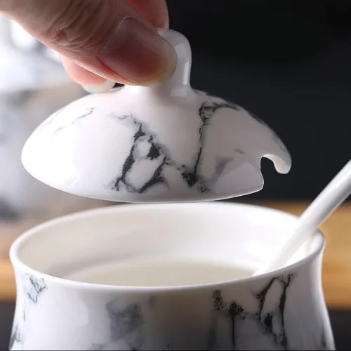 Miniatura 5 de Cerámica Marbling Azúcar Sal Pimienta Tarro de almacenamiento de condimentos con cuchara