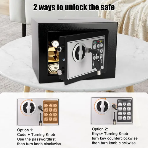 Miniatura 5 de Caja de seguridad electrónica mini MAESTON con teclado digital y llaves, pequeñas cajas de depósito seguro con ranura para monedas, cajas de Negro