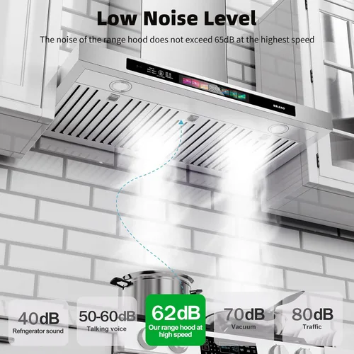 Miniatura 8 de BRANO Campana Extractora de Pared de 30 Pulgadas 900 CFM con Control por Voz/Gesto/Tacto, Campana Extractora de Cocina de Acero Inoxidable