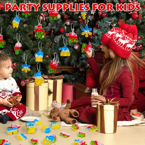 Miniatura 6 de 32 piezas de recuerdos de fiesta para niños: paquete de juguetes de mini llavero para reventar, rellenos de calcetines sensoriales de burbujas