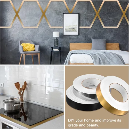 Miniatura 5 de uxcell 2 calcomanías autoadhesivas de papel de aluminio de 0.2 pulgadas x 164 pies para decoración de huecos, tira de cinta adhesiva impermeable