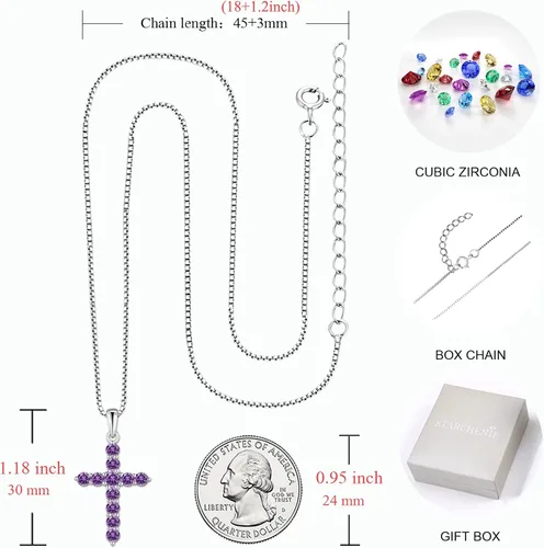 Miniatura 6 de STARCHENIE Collar de cruz de plata de ley con colgante de crucifijo con piedras preciosas para mujer