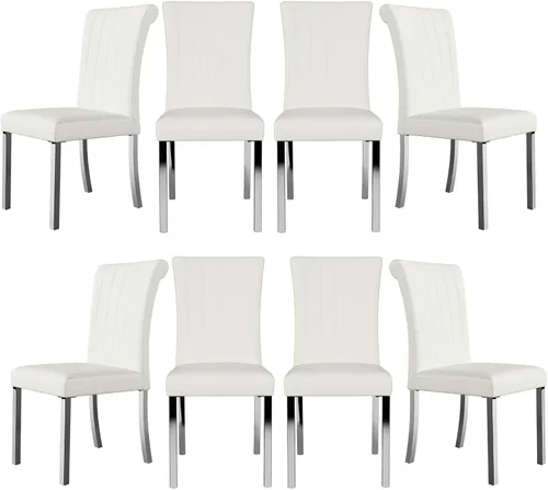 Miniatura 10 de Asday Juego de 2 sillas de comedor negras y plateadas, modernas sillas de comedor tapizadas de piel sintética con respaldo alto y patas cromadas