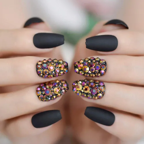 Miniatura 15 de Coolnail - Puntas de uñas postizas de acrílico rosa metálico sexy, strass rosa claro, espejo decorativo brillante, uñas artificiales cortas L5538