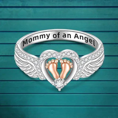 Miniatura 6 de Anillo de aborto espontáneo para mujer, anillo conmemorativo de pérdida de bebé, plata de ley, huella de corazón, mamá de un ángel, joyería