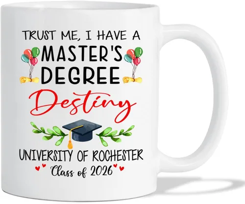 Taza de viaje de graduación personalizada, Trust Me I Have A Master's Degree Destiny - Taza de café blanca, taza de café de graduación de 11 onzas y
