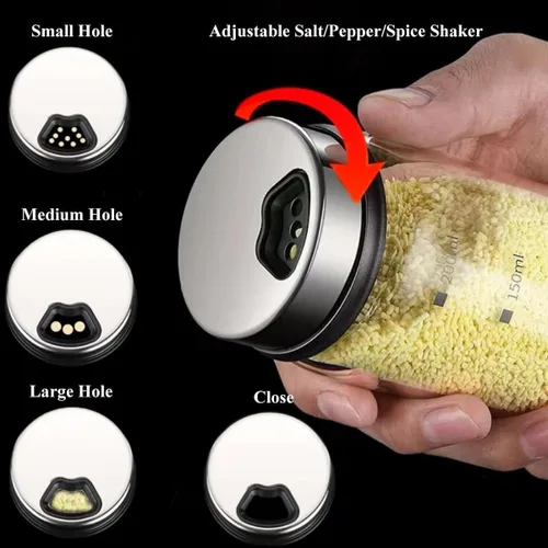 Miniatura 4 de Verdental Saleros y Pimenteros de 7 onzas con Orificios de Salida Ajustables, Botellas de Vidrio Transparente, Recipientes de Especias y Condimentos