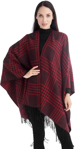 Miniatura 32 de Poncho chal para mujer, suéteres suaves y cálidos para mujer, parte delantera abierta, poncho de viaje para otoño, invierno y primavera