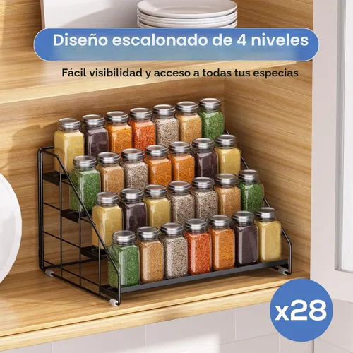 Miniatura 4 de Organizador de especias para gabinete, organizador de especias de 4 niveles, estante de especias ajustable escalonado para la encimera de la cocina