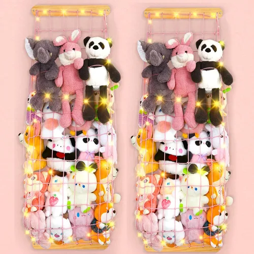 Unicorn Castle Almacenamiento de animales de peluche, organizador de almacenamiento de juguetes de felpa de madera, hamaca para guardar espacio para