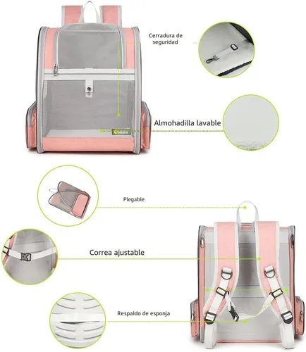 Miniatura 4 de Texsens Mochila para transportar mascotas innovadora de burbuja para gatos y perros Rosa (mesh pink)
