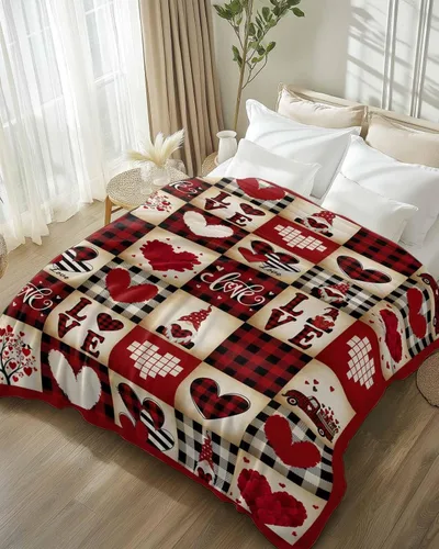 Miniatura 2 de Manta de franela de lana cuadriculada vintage, de San Valentín, romántica de gnomo, de lujo, cómoda, suave, para el Día de la Madre, retro, a Rojo