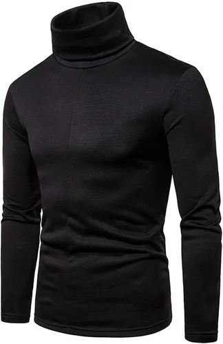 Miniatura 2 de Muscularfit Camiseta para hombre 2023 de manga larga con cuello alto, suéter térmico sólido térmico ajustado básico