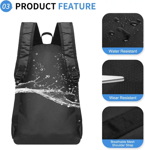 Miniatura 4 de Mochila de senderismo plegable, mochila de camping resistente al agua, ligera de poliéster para hombres, mujeres, viajes al aire libre Negro