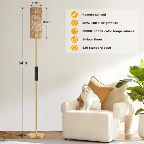 Miniatura 2 de Ambimall Lámparas de pie de 64 pulgadas para sala de estar con control remoto y colores regulables continuos, temperatura y brillo, lámpara de pie