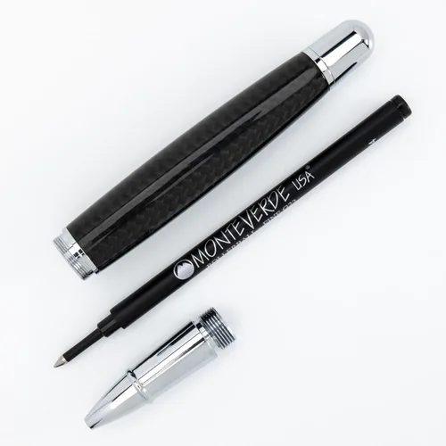 Miniatura 7 de Monteverde USA Super Mega - Bolígrafo de punta redonda de fibra de carbono, borde cromado, cuerpo de fibra de carbono duradero, recargable con Fibra