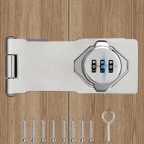 Miniatura 12 de Cerradura de puerta abatible de 3 dígitos con contraseña sin llave, cerraduras de combinación para gabinete, cerradura deslizante para armario