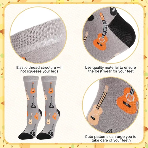 Miniatura 2 de 4 pares de calcetines de vestir musicales para hombre, calcetines de guitarra, calcetines novedosos, amantes de la música, día de San Valentín