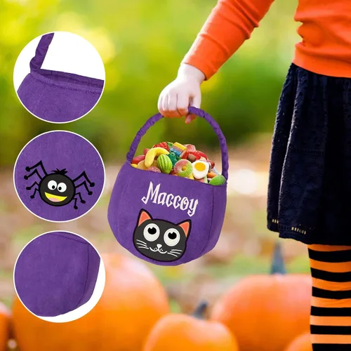 Miniatura 5 de Cubo de Halloween personalizado con nombre personalizado para trucos o tratos, bolsa de dulces personalizada para niños, bolsas de mano grandes