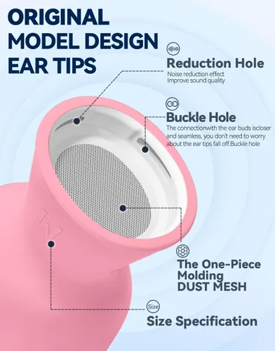 Miniatura 5 de 4 pares de almohadillas de silicona de repuesto para AirPods Pro 1st/2nd (2019/2022/2023) con bolígrafo de limpieza, agujero de reducción de ruido