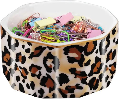 Miniatura 15 de Portaclips de Cerámica con Línea Dorada Dispensador Organizador de Clips para Escritorio Lindo Patrón de Mármol Terrazo Portaclips de Oficina