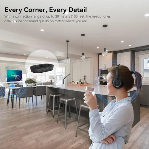 Miniatura 10 de LEVN - Auriculares inalámbricos para ver TV, auriculares para TV inalámbricos para personas mayores con base de carga transmisora, para personas