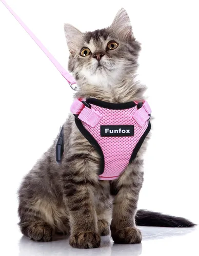 Funfox Juego de correa de arnés para gatos, a prueba de escapes, arnés ajustable para mascotas, gatos, perros, arnés de correa para gatos con tiras