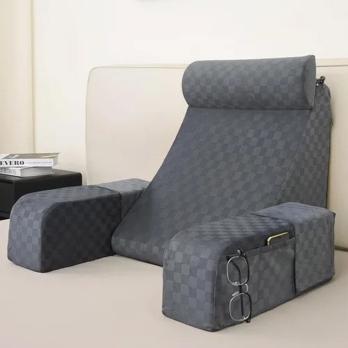 Miniatura 9 de Vekkia Almohada de lectura, almohada de respaldo para adultos, almohada de apoyo de respaldo con brazos integrados y bolsillos XL, silla de descanso
