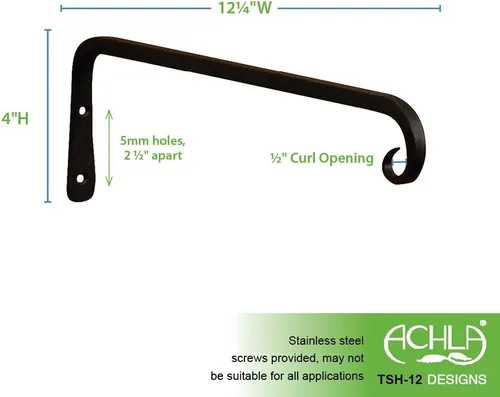 Miniatura 2 de Achla Designs Gancho recto para soporte de pared, 12 pulgadas (TSH-12) Negro