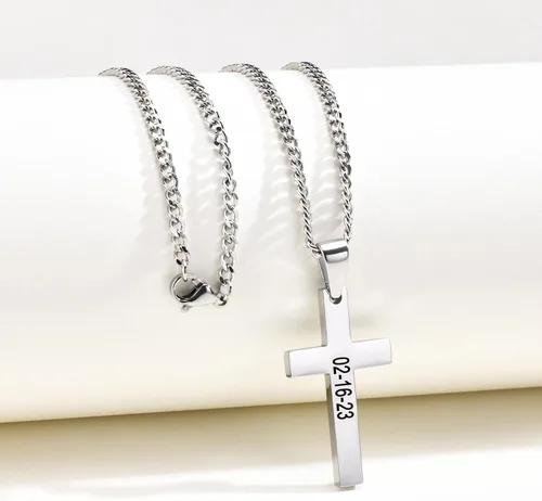 Miniatura 2 de XUANPAI Collar de cruz, collar con colgante de cruz grabable personalizado, joyería de Pascua, regalos de cumpleaños cristianos para hombres