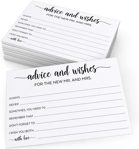 321Done Advice & Wishes for the Mr & Mrs, 4 x 6 pulgadas, color blanco (50 tarjetas), hecho en Estados Unidos, consejos de boda para novia, novio,
