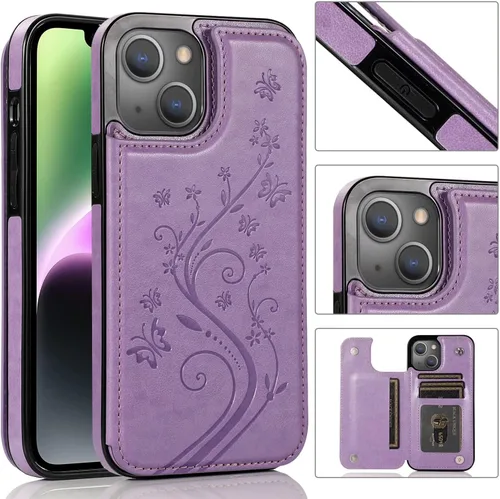 Miniatura 2 de Funda compatible con iPhone 15 Plus de 6.7 pulgadas con protector de pantalla de vidrio templado y tarjetero con soporte para tarjetero, funda