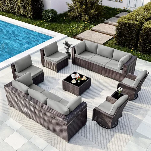 Miniatura 49 de Gotland Juego de muebles de patio de 8 piezas con mesa con fogón, muebles de ratán para exteriores para todo tipo de clima con respaldo alto de 2