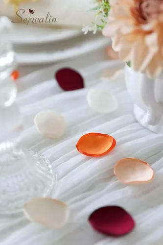 Miniatura 6 de Serwalin 300 piezas de pétalos de rosa de seda, pétalos de flores para bodas, pétalos burdeos, dorados, blancos, pétalos falsos naranjas