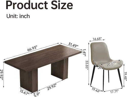 Miniatura 2 de Juego de mesa de comedor moderna de 5 piezas, mesa de cocina rectangular de roble de 66.9 pulgadas con 4 sillas, mesa de comedor de madera moderna