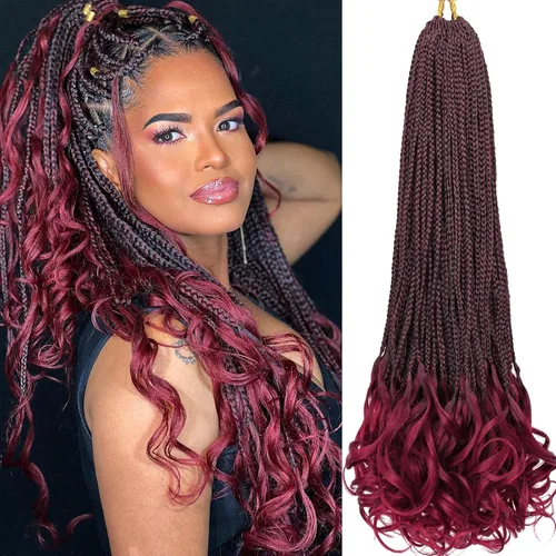 Miniatura 73 de Trenzas de ganchillo rizadas francesas de 22 pulgadas, 8 paquetes, trenzas de caja diosa grises para mujeres, de ganchillo pre-trenzadas con Trenzas
