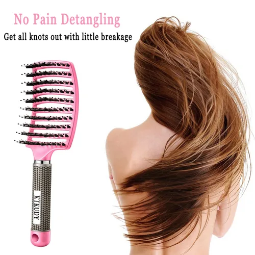 Miniatura 4 de KTKUDY Cepillo desenredante para el cabello, diseño de cerdas de jabalí y sin enredos para niños, mujeres y hombres, perfecto para cabello húmedo