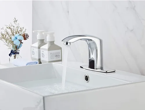 Miniatura 7 de Grifo automático para lavabo de baño con tapa de orificio, sensor de placa, sin contacto, grifo de tocador cromado de doble alimentación, manos Cromo