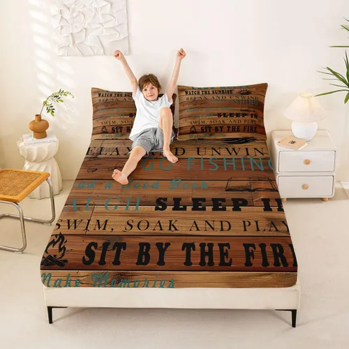 Miniatura 12 de Erosebridal Fishing Fitted Sheet Twin for Boys, Big Pike Fish Black Bed Sheets for Rustic Farmhouse Lake House Decor, Fishing Bedding Set Marine