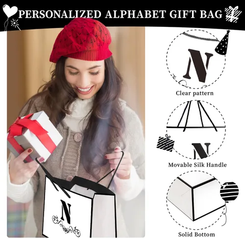Miniatura 5 de Bolsa de regalo de letras con papel de seda para hombres, bolsa grande de 12 pulgadas, color blanco y negro, para cumpleaños, aniversario
