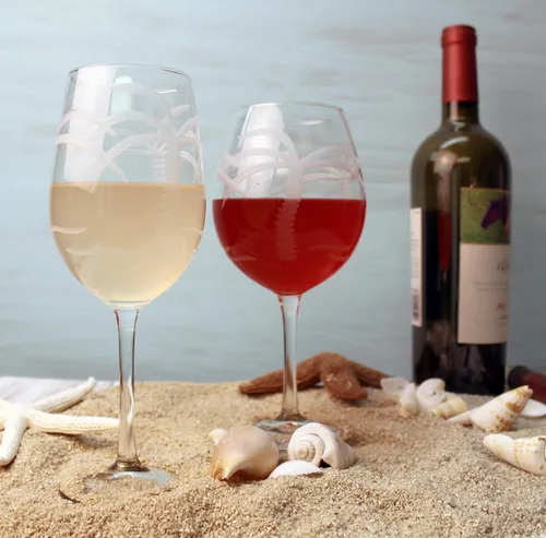 Miniatura 4 de Rolf Glass Juego de 4 copas de vino blanco de 12 onzas con diseño de palmera grabada, sin plomo, diseñadas y fabricadas en los Estados Unidos