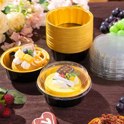 Miniatura 4 de Tessco for you 200 moldes desechables con tapas, 8 onzas, Ramekin Creme Brulee Ramekin, papel de aluminio, para cupcakes, para hornear, San plateado