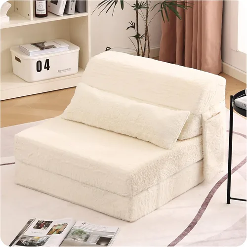 Miniatura 24 de Tiita Sofá cama plegable tamaño individual, colchón convertible con almohada, colchón de pana gruesa para el suelo, sofá cama con bolsillo lateral