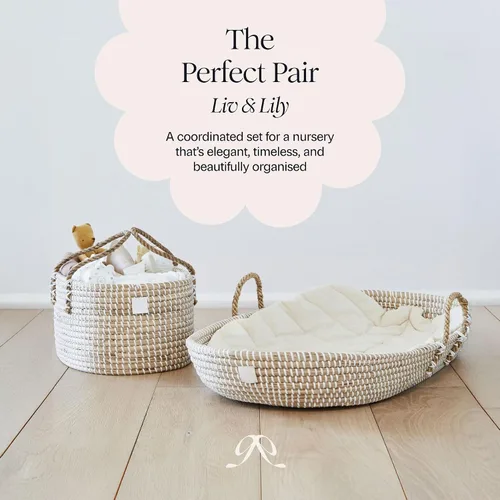 Miniatura 9 de BEBE BASK Paquete de guardería prémium – Cesta cambiadora de bebé a juego y organizador de pañales para bebé, hecho a mano y orgánico